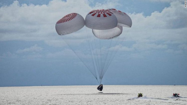 SpaceX's Inspiration4 crew members exit capsule after splashdown