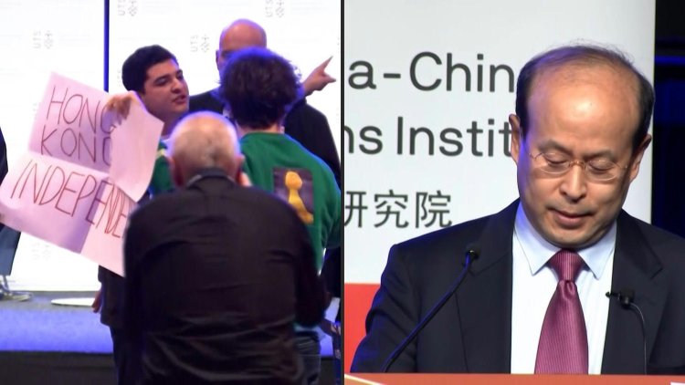 Protesters heckle Chinese ambassador to Australia