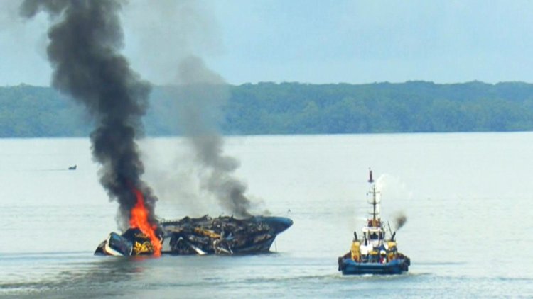 Burned Venezuelan-flagged vessel