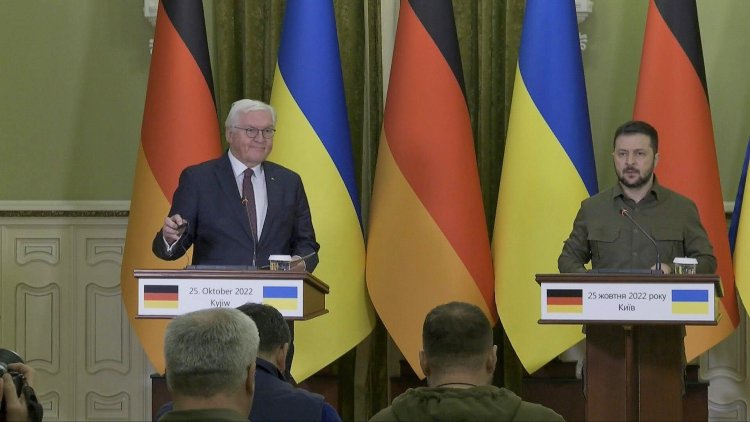 German president takes cover in air raid shelter on Ukraine trip
