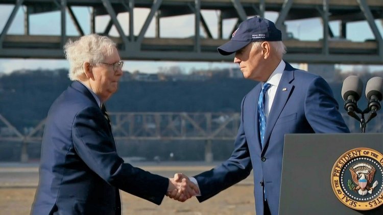 Biden touts bipartisan infrastructure work in Kentucky next to McConnell