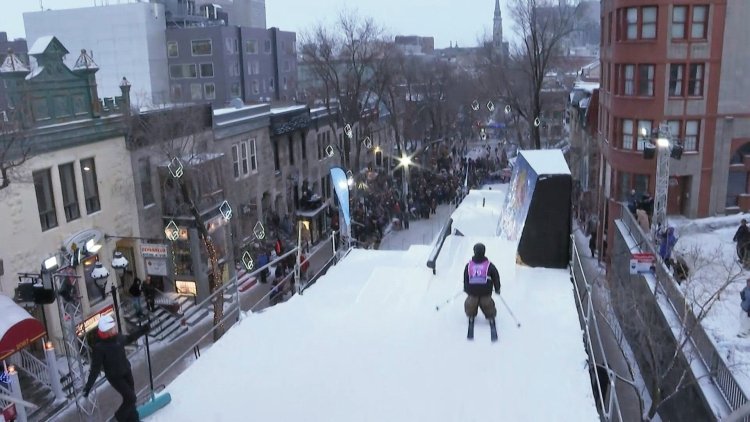 Montreal's St-Denis Street turned into ski and snowboard hill